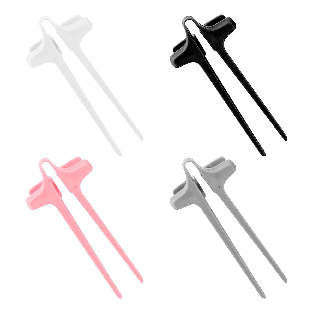 4 Pcs Plastic Finger Chopsticks for Gamers - Keep Your Hands Clean and Enjoy Snacks in Style (Black, Grey, White, Pink)!, 2210-120A