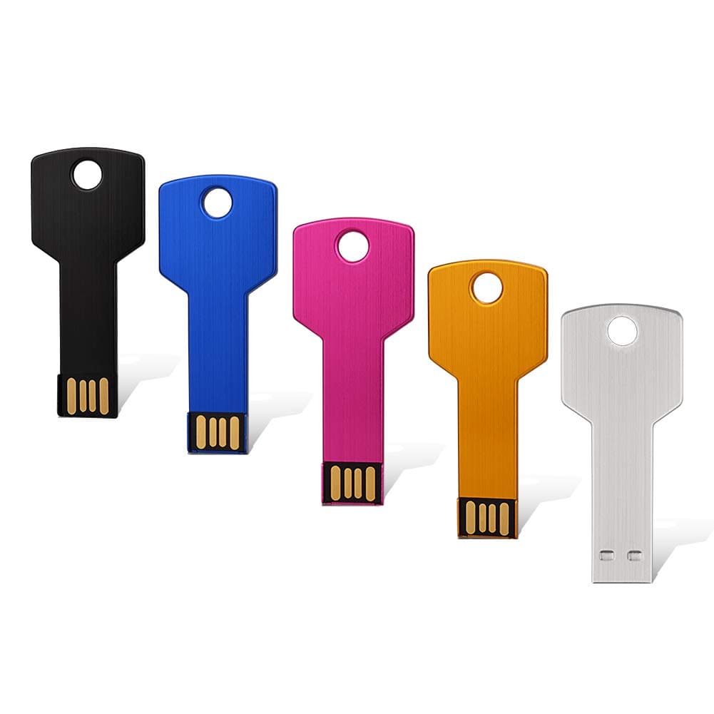 16GB Key Shape USB Flash Drive 5 Pack, K&ZZ Metal Thumb Drive USB2.0 Flash Disk Memory USB Stick Expansion Disk- 16G Black/Gold/Pink/Silver/Blue