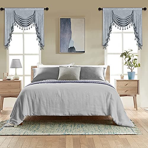 ELKCA Thick Chenille Window Curtains Valance for Living Room Silver Grey Waterfall Valance for Bedroom,Rod Pocket(W39inch, 1 Piece)