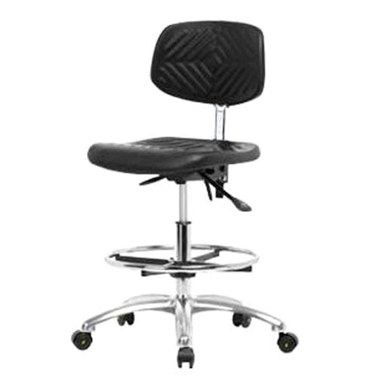 Thomas ECOM ESD-PMBCH-CR-T0-A0-NF-EG ESD/Clean Room Polyurethane Medium Bench Height Chair with Chrome Base, ESD Glides without Foot Ring, Tilt and Arms