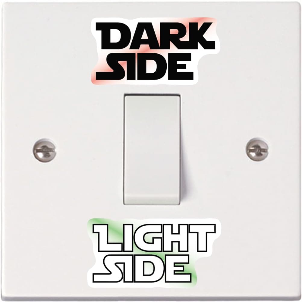 Light Switch Stickers - Light Side, Dark Side - Black, Colour, or Glow-in-The-Dark. Decal Child Room Lightswitch Wall Vinyl - Colour