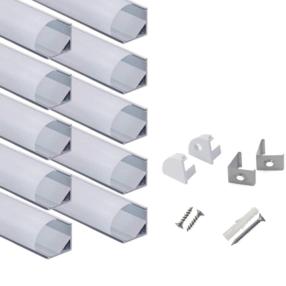 hunhun 10-Pack 3.3ft/1Meter V Shape LED Aluminum Channel System with milky Cover, End Caps and Mounting Clips, Aluminum Profile for LED Strip Light Installations, Very Easy Installation