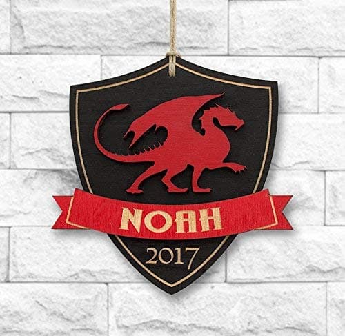 Personalized Dragon Shield Christmas Ornament (Laser Engraved)
