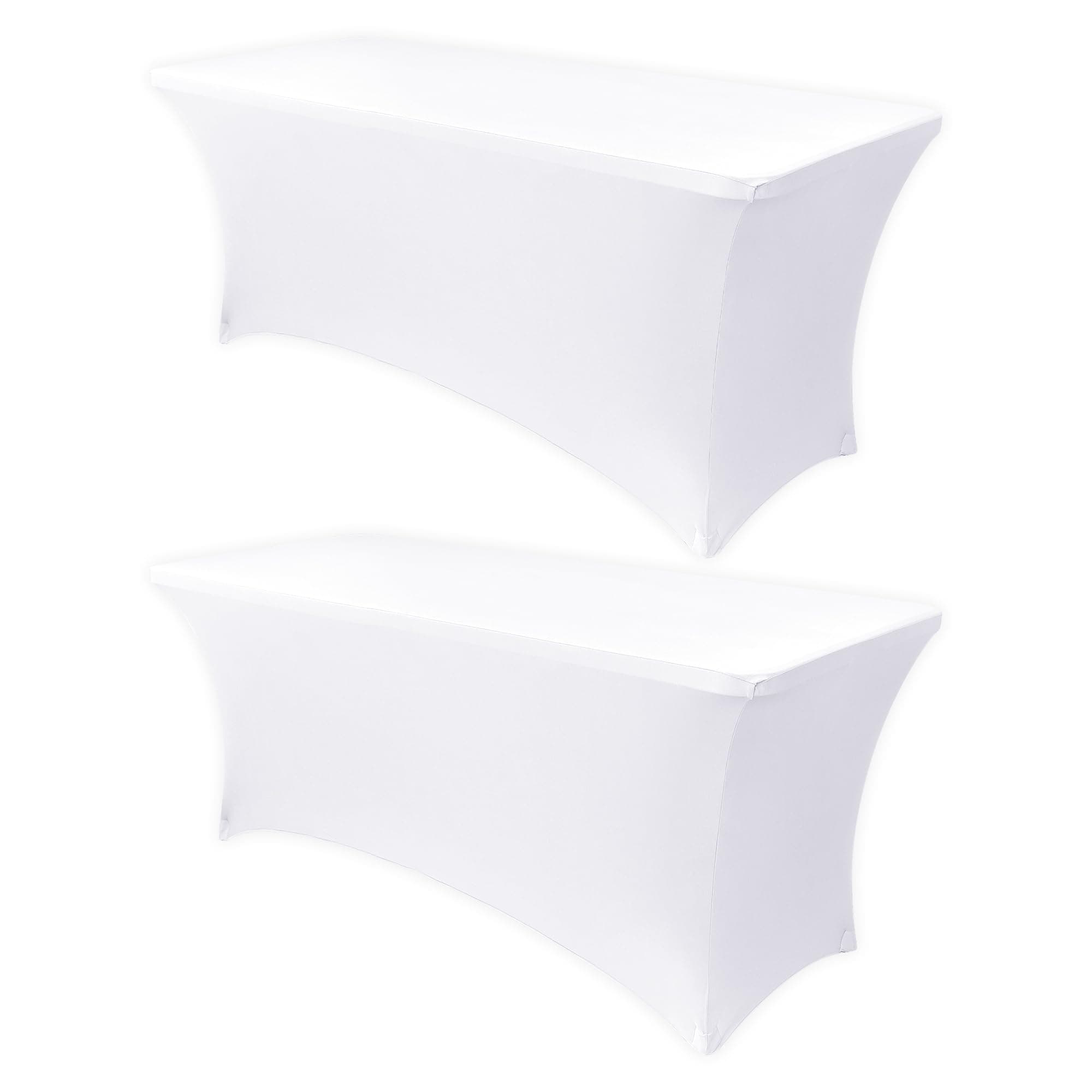 Obstal 4Ft Stretch Spandex Table Cover for Standard Folding Tables - 2 Pack Universal Rectangular Fitted Tablecloth for Party, Banquet, Events, Trade Show (White, 48L x 24W x 30H Inches)
