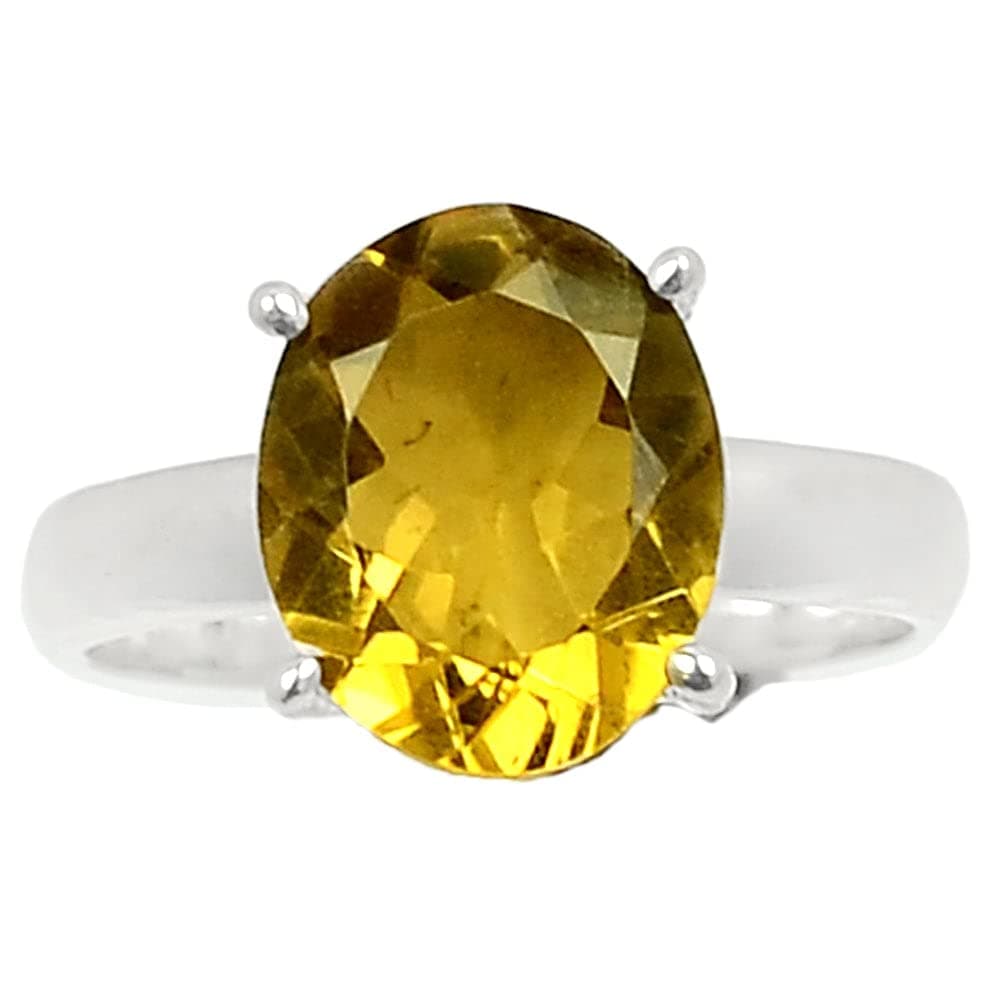 Natural Cognac Quartz 925 Solid Sterling Silver Ring Size 8, 9.25