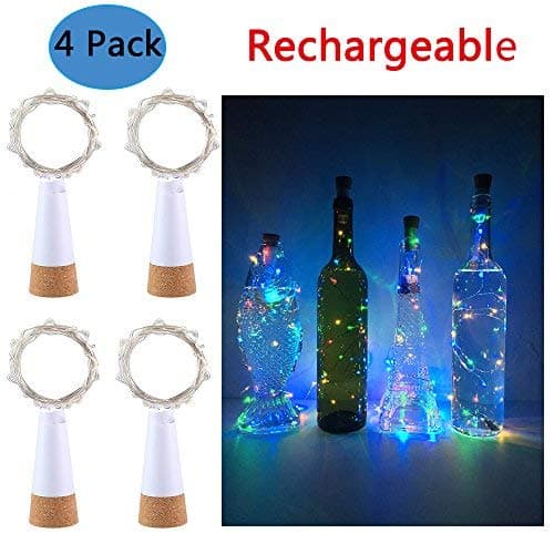 Anipopy Rechargeable Wine Bottle Lights 4 Pack Cork Shaped USB Powered String Fairy Lights for Bottle DIY,Christmas Wedding Party Indoor Decoration (Colorful)