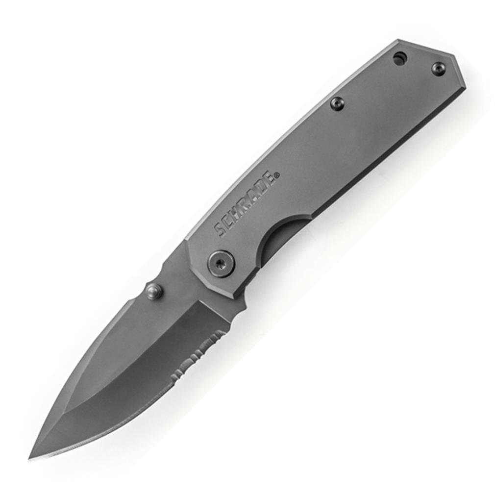Schrade SCH303 Titanium Coated Partially Serrated Drop-Point Blade