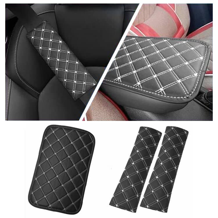 Monrand 1 Pc Center Console Armrest Pad &2Pcs Seat Belt Pad, Universal Car Armrest Cover Fit for Most Vehicle, SUV, Truck Car Accessories (Armrest Pad&Seat Belt Pad 2)