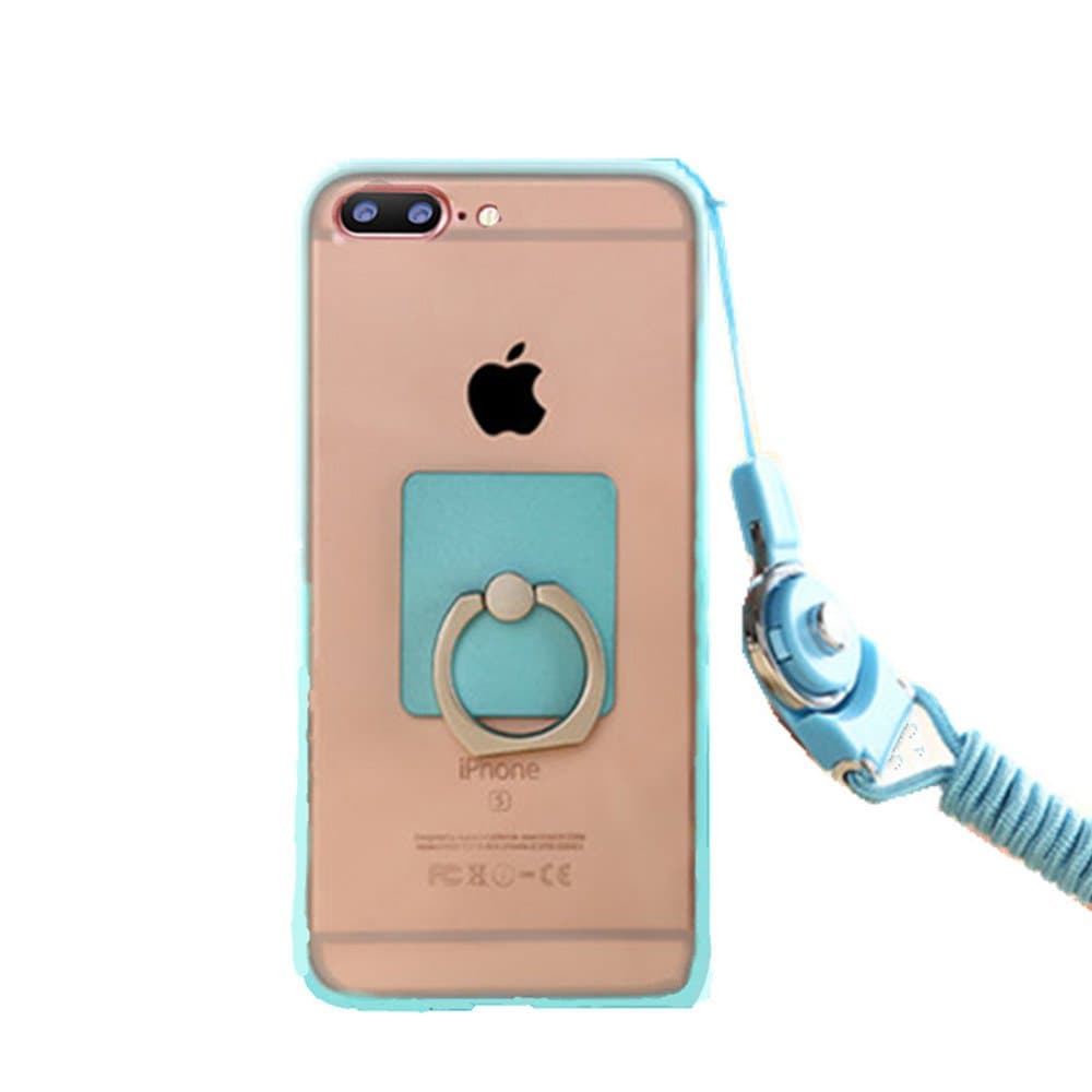Anti-drop Protection Shell Case with Adjustable Detachable Neck Lanyard Hanging Neck Strap Lanyard and Ring Holder for Iphone (Blue for iPhone 7 plus)