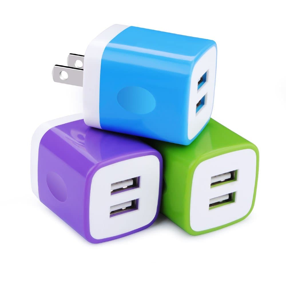USB Wall Charger, Charger Cube Embink Dual USB 2.1A Colorful Wall Charger Plug Power Adapter Charger Block Cube Replacement for iPhone X/8/7/6 Plus,iPad,Samsung Galaxy,LG,Motorola 3-Pack