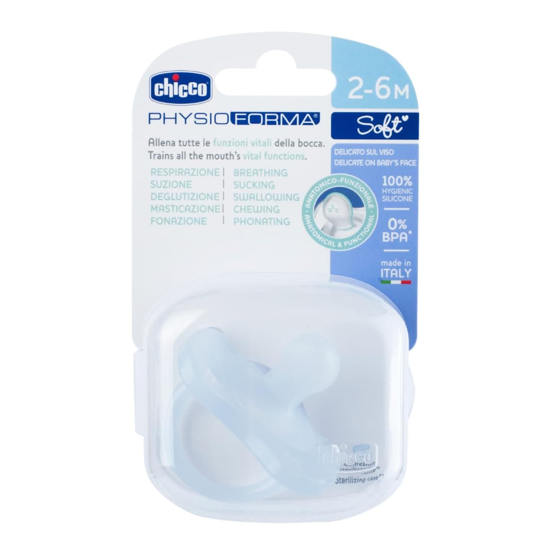 PhysioForma Soother for Babies (2-6 Months) | Baby Pacifier with Unique Shape to Support Baby's Breathing | Soft Silicon Material | BPA Free (Soft Blue)