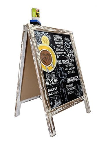 VINTAGE CHALKBOARD with CHALKS and ERASER / Standing Wooden Rustic FRAME for your Restaurant, Wedding and Event. BLACKBOARD SANDWICH BOARD Advertising Sign for Sidewalk
