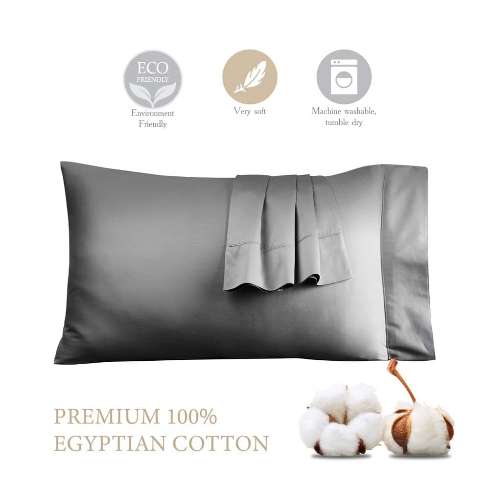 1,000 Thread Count Pillow Cases 100% Egyptian Cotton Satin Weave King Pillowcases Set of 2, Luxury Hotel Quality (Grey King-20"x40")