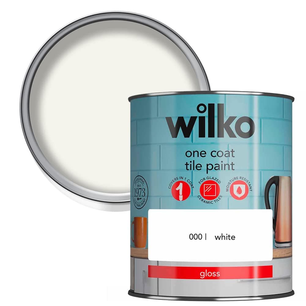 wilko One Coat White Tile Gloss Paint, Glazed Ceramic Tiles Paint, Moisture Resistant Tile Gloss Paint, One Coat Tile Gloss Paint, 750ml