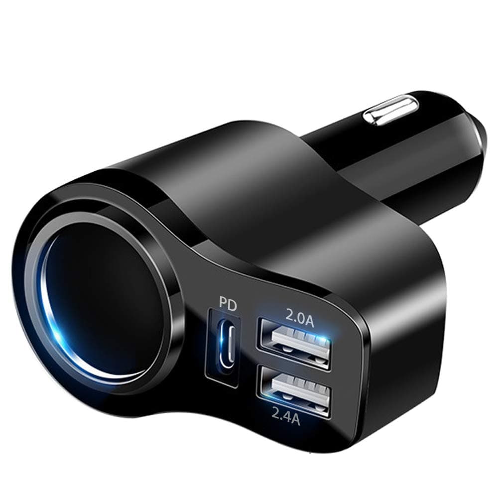 4 in 1 USB C Car Charger, 168W Multi USB Cigarette Lighter Adapter, Socket Splitter with 3 USB Ports, 12V/24V Dual USB Type C PD Fast Car Charger Adapter for iPhone 17/Air/16/15 Pro Max iPad GPS