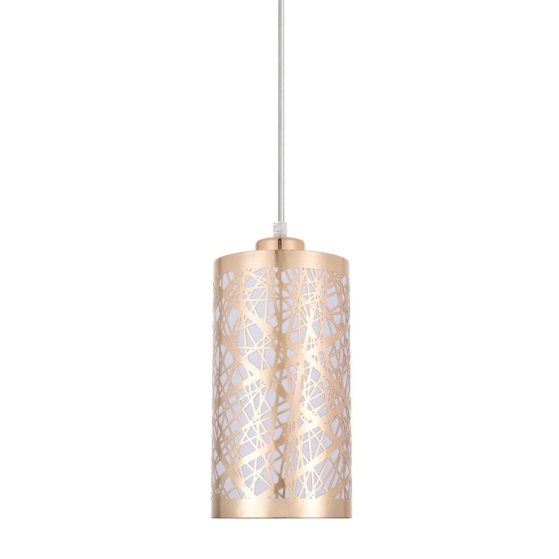 Popity home Modern Pendant Light, Length Adjustable Hanging Dining Room Gold Linear One-Light Stainless Steel Cylinder Shade Pendant Lighting Fixture with French Gold Finish