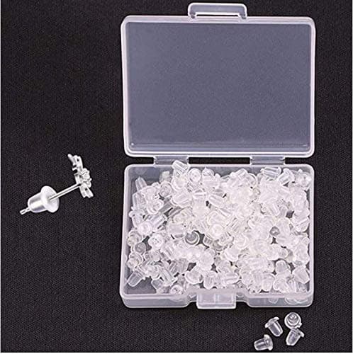 Silicone Earring Backs, 200PCS/100Pairs Earring Backings Soft Clear Ear Safety Back Pads Backstops Bullet Clutch Stopper Replacement with Handy Case for Fish Hook Earring Studs Hoops - Diameter 4mm