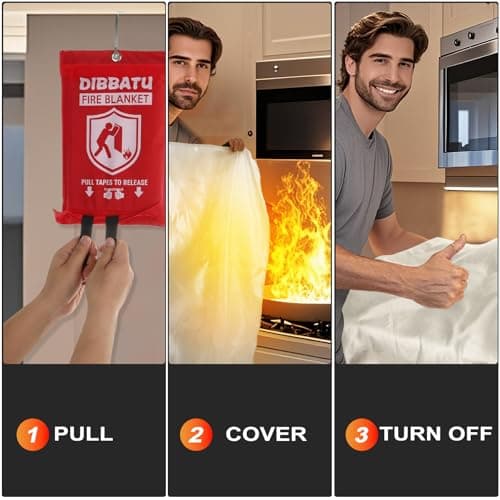 DIBBATU Fire Blanket Emergency for Kitchen, Suppression Flame Retardent Safety Blanket for Home, Schooll, Fireplace, Grill, Car, Office, Warehouse (39 in X 39 in)