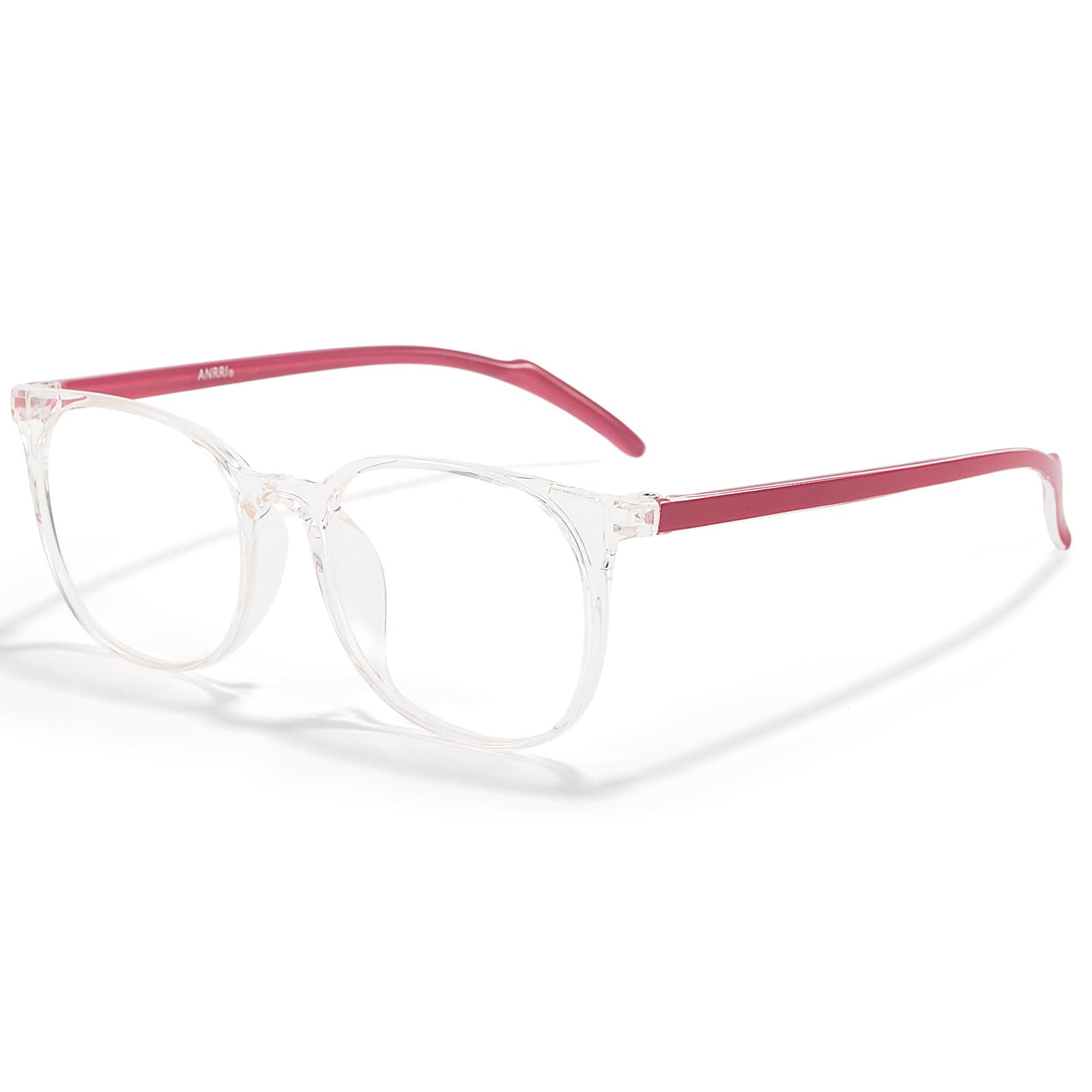 ANRRI Blue Light Blocking Glasses Round Lightweight Eyeglasses Frame Filter Blue Light Computer Game Glasses Clear and Red Frame for Men and Women
