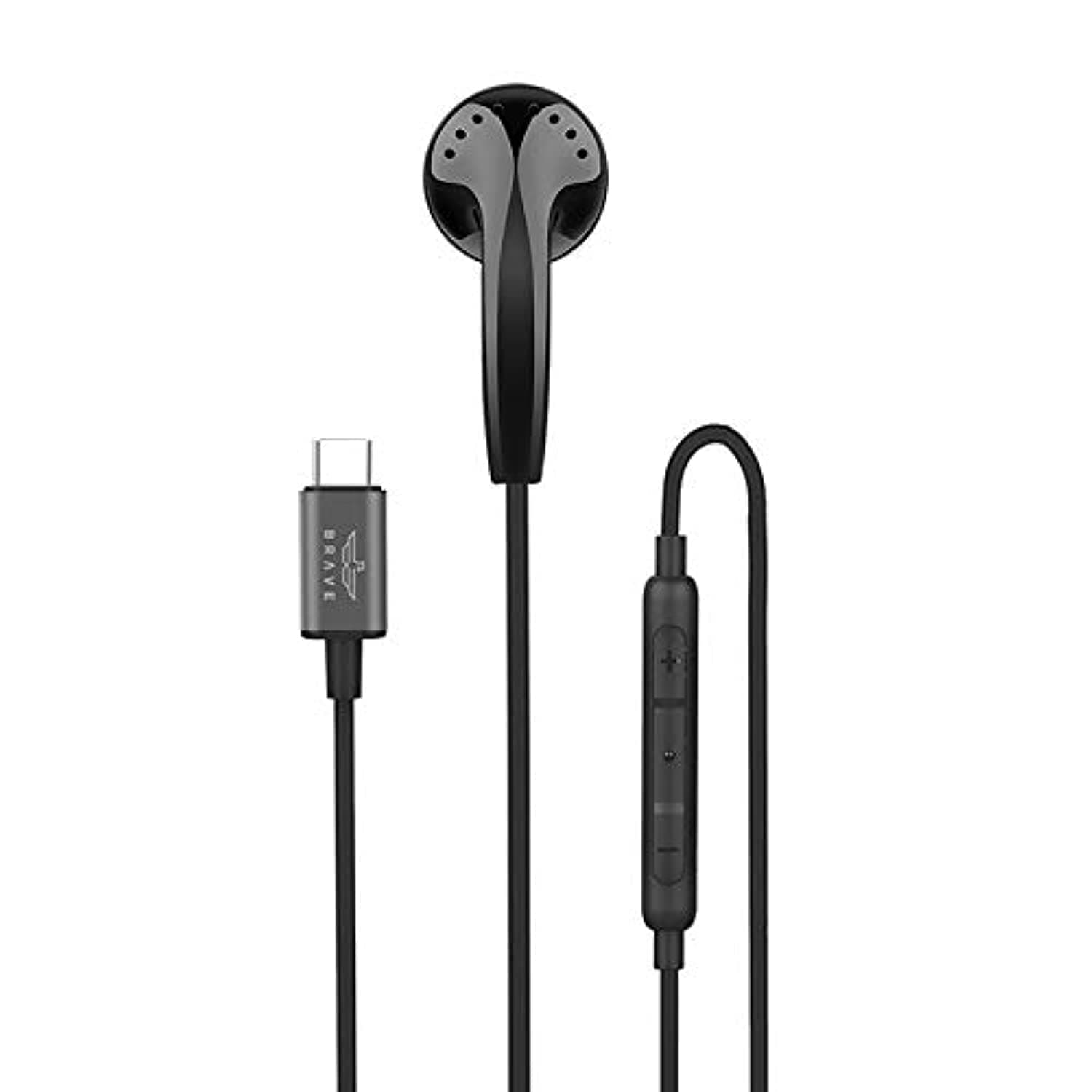 BRAVE USB-C Mono Earphone with Mic & Volume Control, Wired Single Earbud Headset for Business Calls, Compatible with iPhone 17 16 15 Pro Max, Samsung S25 S24, iPad Pro, MacBook (Black, BBML 714)