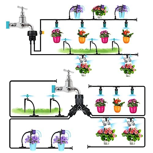 Garden Irrigation System, 132ft/40m 16300PCS Micro Drip Irrigation Kit (3000pcs Adjustable Nozzle), Drip Irrigation with 1/4" Blank Distribution Tubing for Greenhouse Lawn Flower Bed Patio--100set