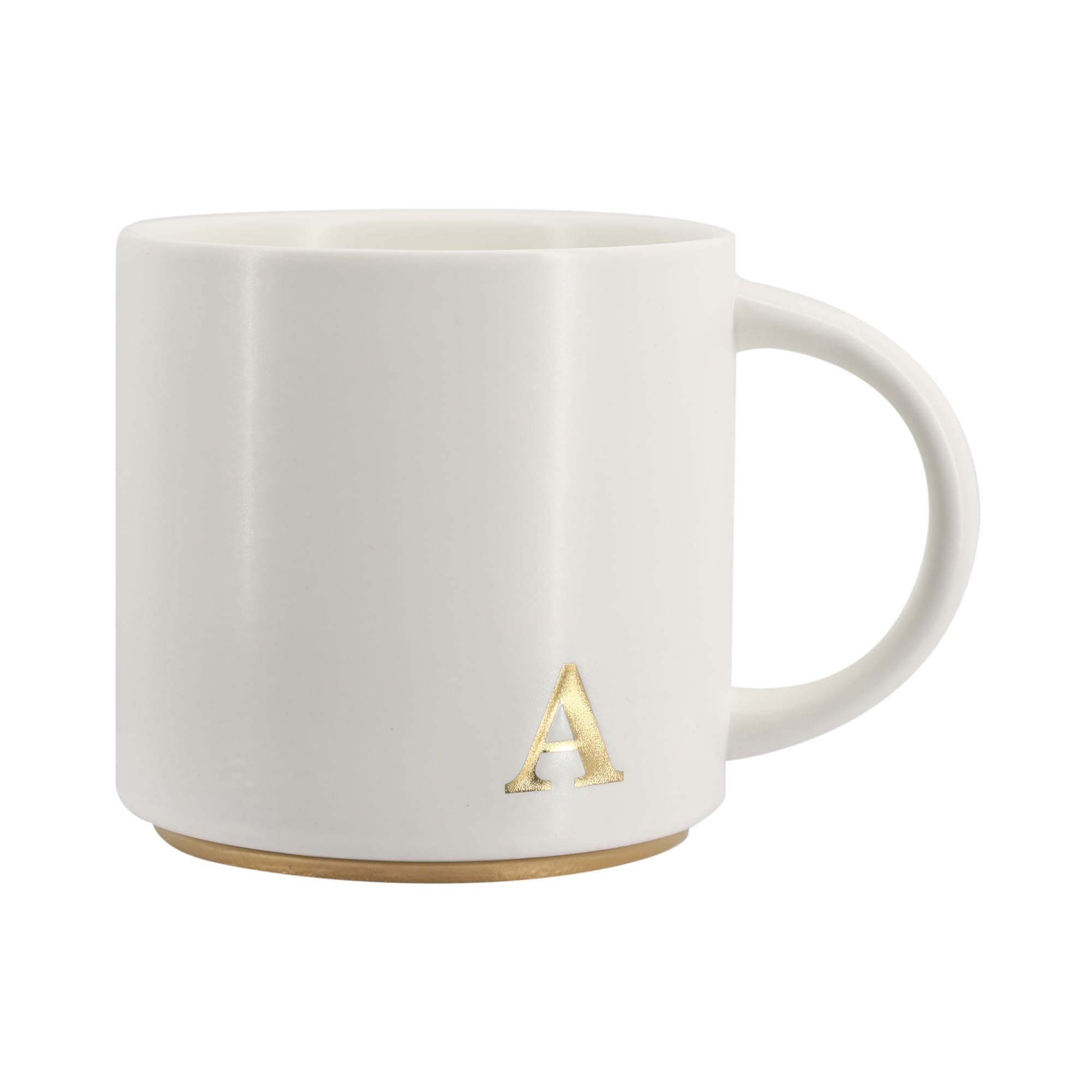 COLLECTIVE HOME - Monogram Ceramic Mugs, 15 oz Golden Initial Coffee Cups, Elegant Capital Alphabet Tea Mugs, Elegant Personalized Mug with Gift Box, Luxurious Cups for Office and Home (A)