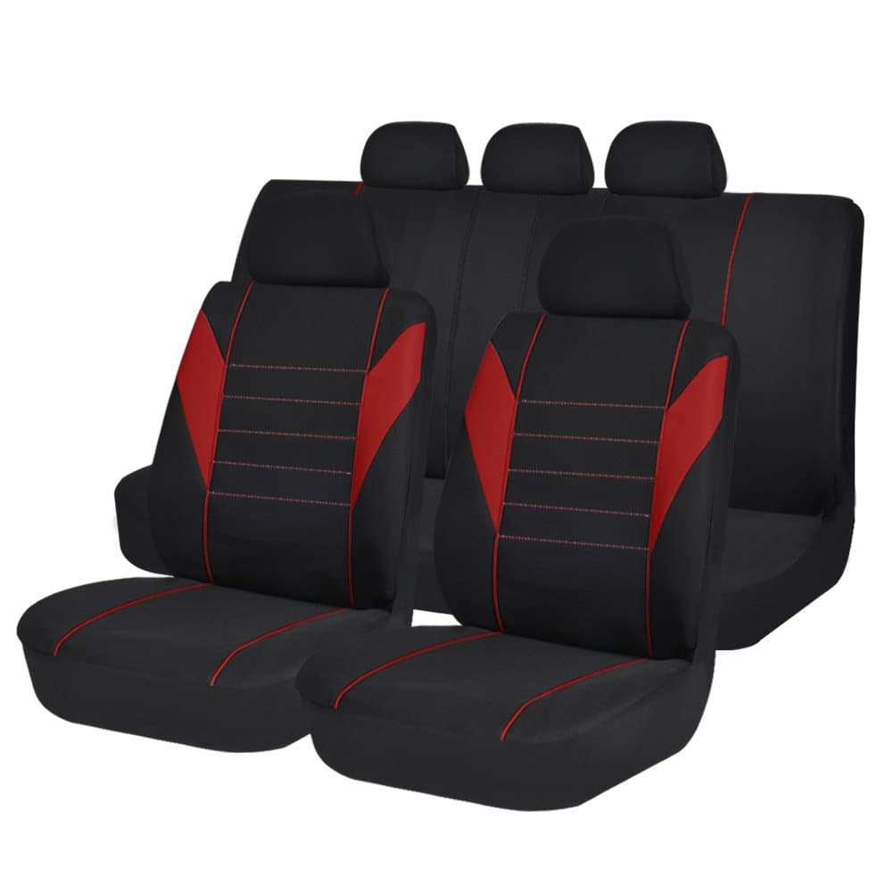 autoanyway Car Seat Covers Black Red Airbag Compatible Split Bench Bucket 40 60 11pcs Set