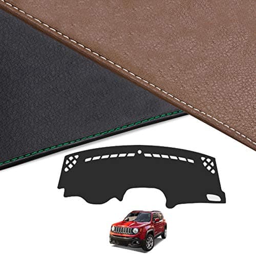 Custom Made Leather Interior Dashboard Carpet Dash Cover Mat Compatible with Jeep Renegade 2015 2016 2017 (Black Leather)