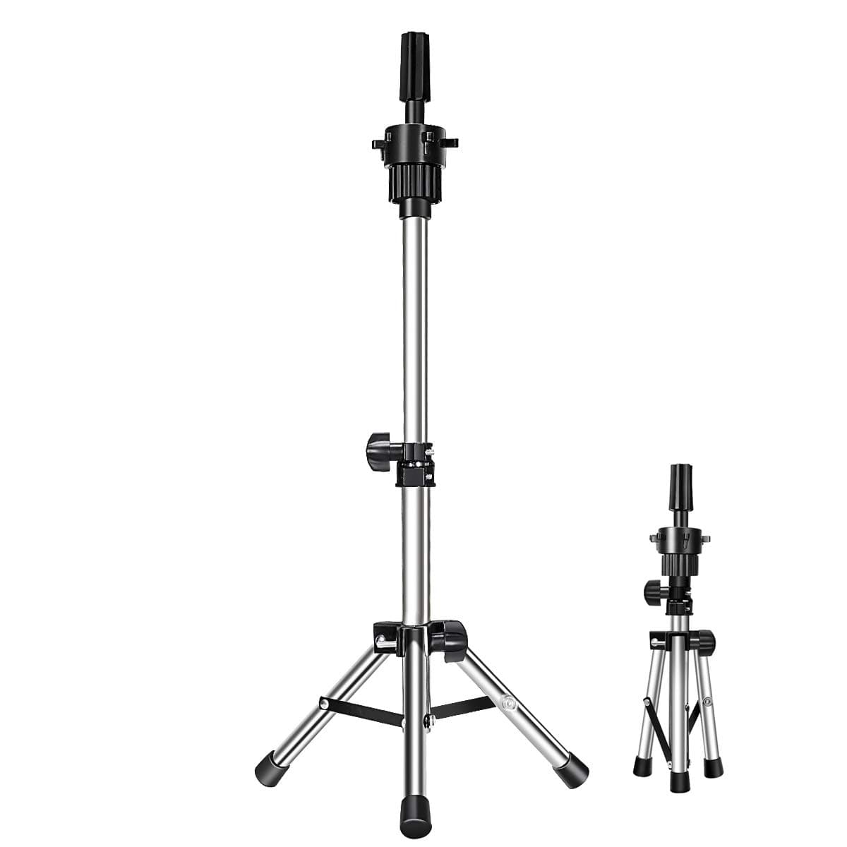 Mini Mannequin Head Stand,Dansee Wig Stand Tripod Adjustable (14.5-21.8 inch) for Mannequin Heads Training Heads and Canvas Block Head(Silver)