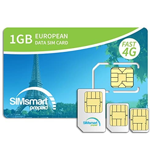 SIMsmart Prepaid 1GB Europe Data SIM Card - 33 countries - 4G Speeds
