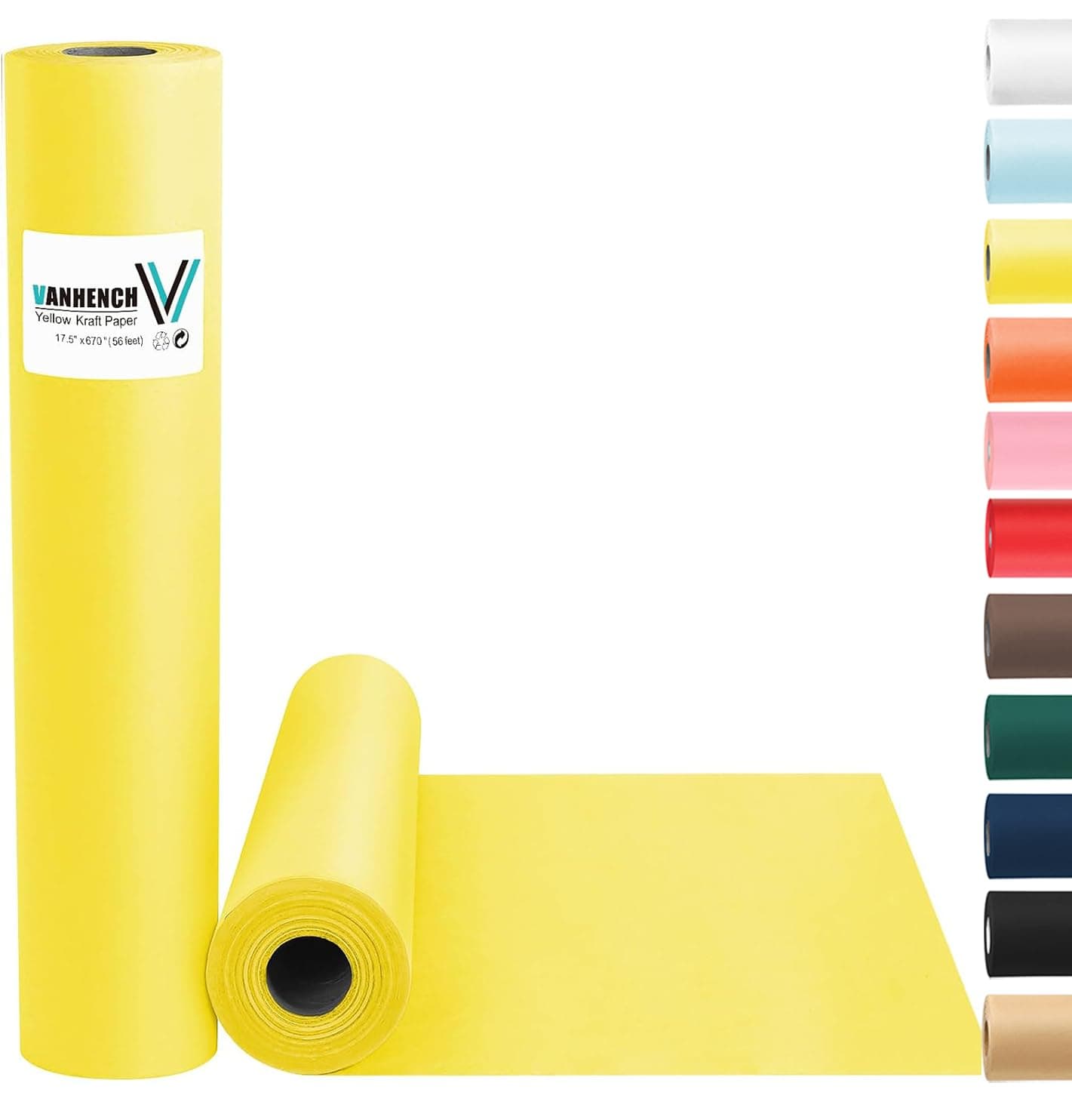 VanhenchYellow Wrapping Paper Roll 17.5"×963" (80 1/4FT), Solid Color Art Kraft Craft Paper Roll for Gift Wrapping, Birthday, Bouquet Flower Crafts Packing Poster Bulletin Board Paper 80GSM55LB