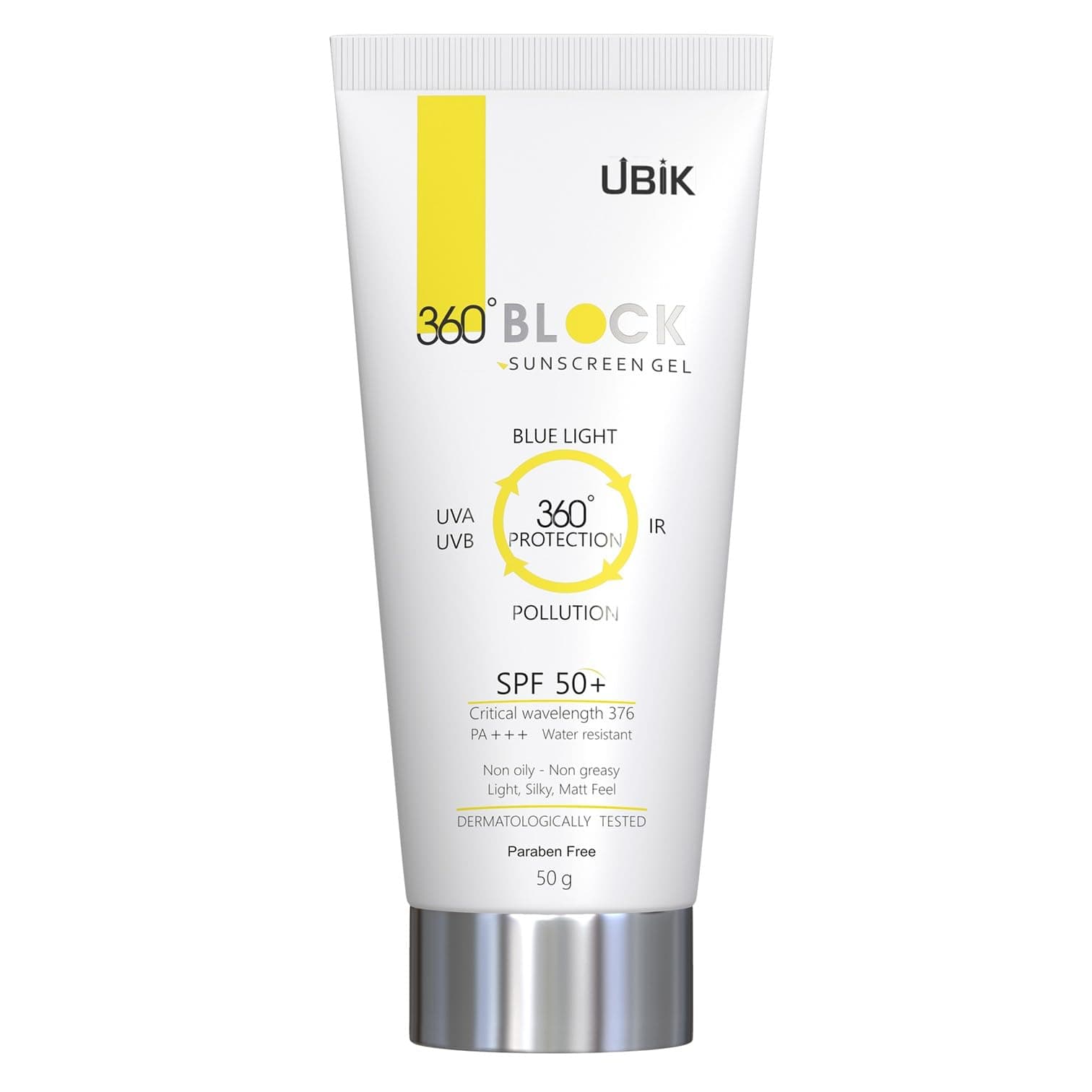 360 Block Sunscreen Gel SPF 50+ - protects from UVA, UVB, INFRA-RED RADIATION (IR), BLUE LIGHT & ATMOSPHERIC POLLUTANTS