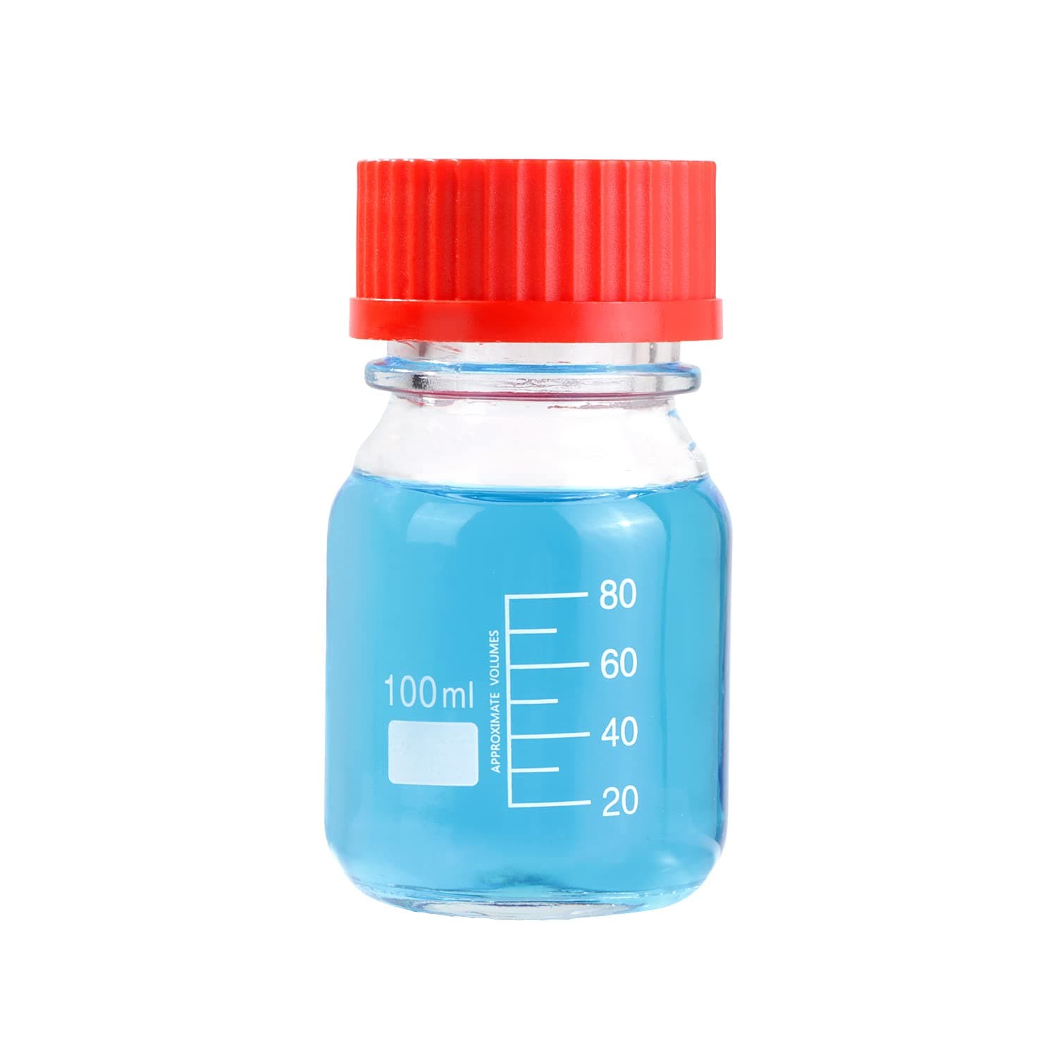 Pastein20 Pieces 100 mL Graduated Round Reagent Media Bottle Storage Glass Bottle with GL45 Red Screw Cap