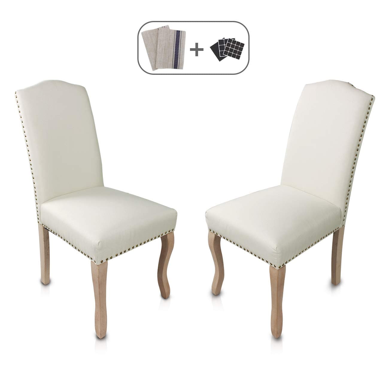Dinning Chairs Set of 2 Solid Wood Linen Rivet Restaurant Stool Armless Room Chair Accent Solid Wood Modern Style for Living Home Furniture (Beige)