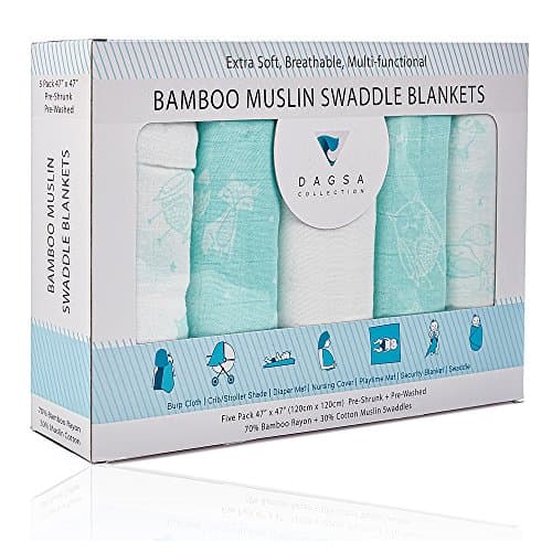 Extra Soft Baby Swaddle Blankets with Owl, Fox Designs for Boys, Girls (Unisex) - 5 Pack Set, Extra Large 47" x 47"