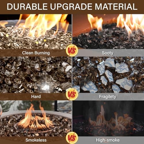 NUPICK 5 Pound Fire Glass, 1/2 Inch Reflective Fire Pit Glass, Tempered Firepit Glass Rock for Propane or Natural Gas, Glass Rocks for Fire Pit Table, Fireplace Glass for Landscaping, Bronze