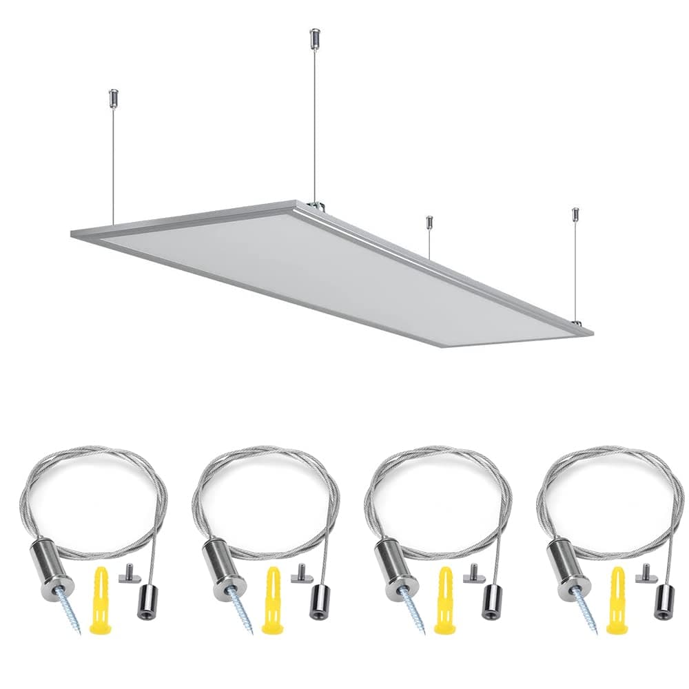 4Pcs Ceiling Light Hanging Line Panel 1 Meter Suspension Cables Kit Adjustable Stainless Steel Wire Ropes Hanging Fixing Kit for Ceiling LED Panel Light Aquarium Lights Linear Pendant