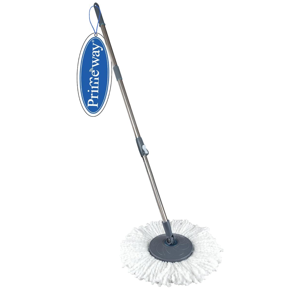 Primeway® Stainless Steel 124cm Length Extendable Handle/Stick Rod for Spin Mop Replacement Spares Set with Microfibre Refill (38cm White)