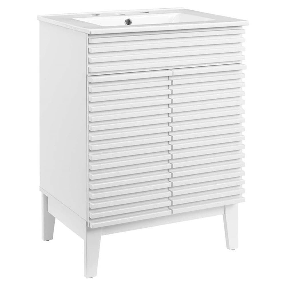 Modway Render Mid-Century Bathroom Vanity with Sink in White White