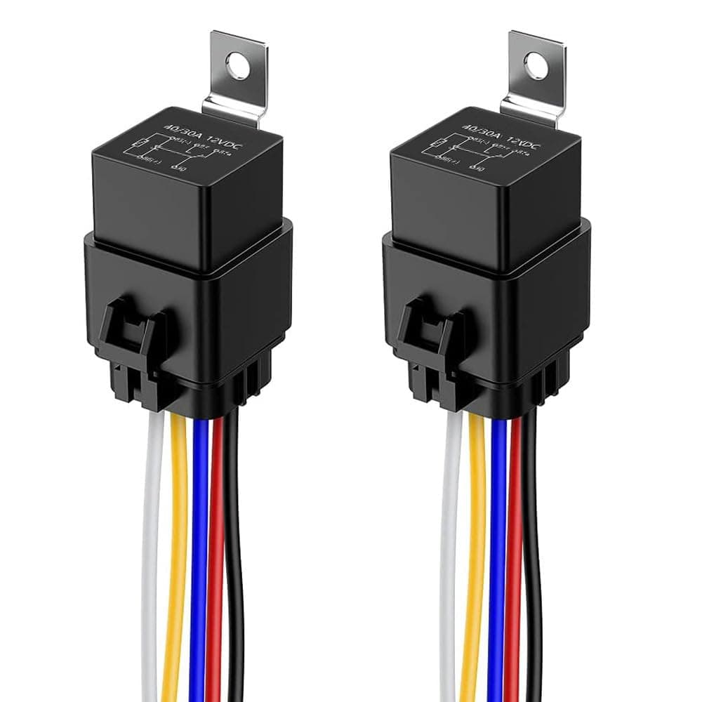 Gebildet 2pcs 40/30 Amp Waterproof Relay Switch 12AWG Harness Set with Built-in Diode- 12V DC 5-Pin SPDT Automotive Relays Hot Wires