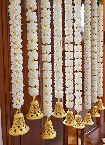 BS AMOR Handmade Decorative Mogra Bell Fluffy Artificial Creeper Bail Garland, Size 2.2 Feet Used for Home/Office,Festival Christsmas Diwali Decoration,Pack of 12, (White Gold) (12)