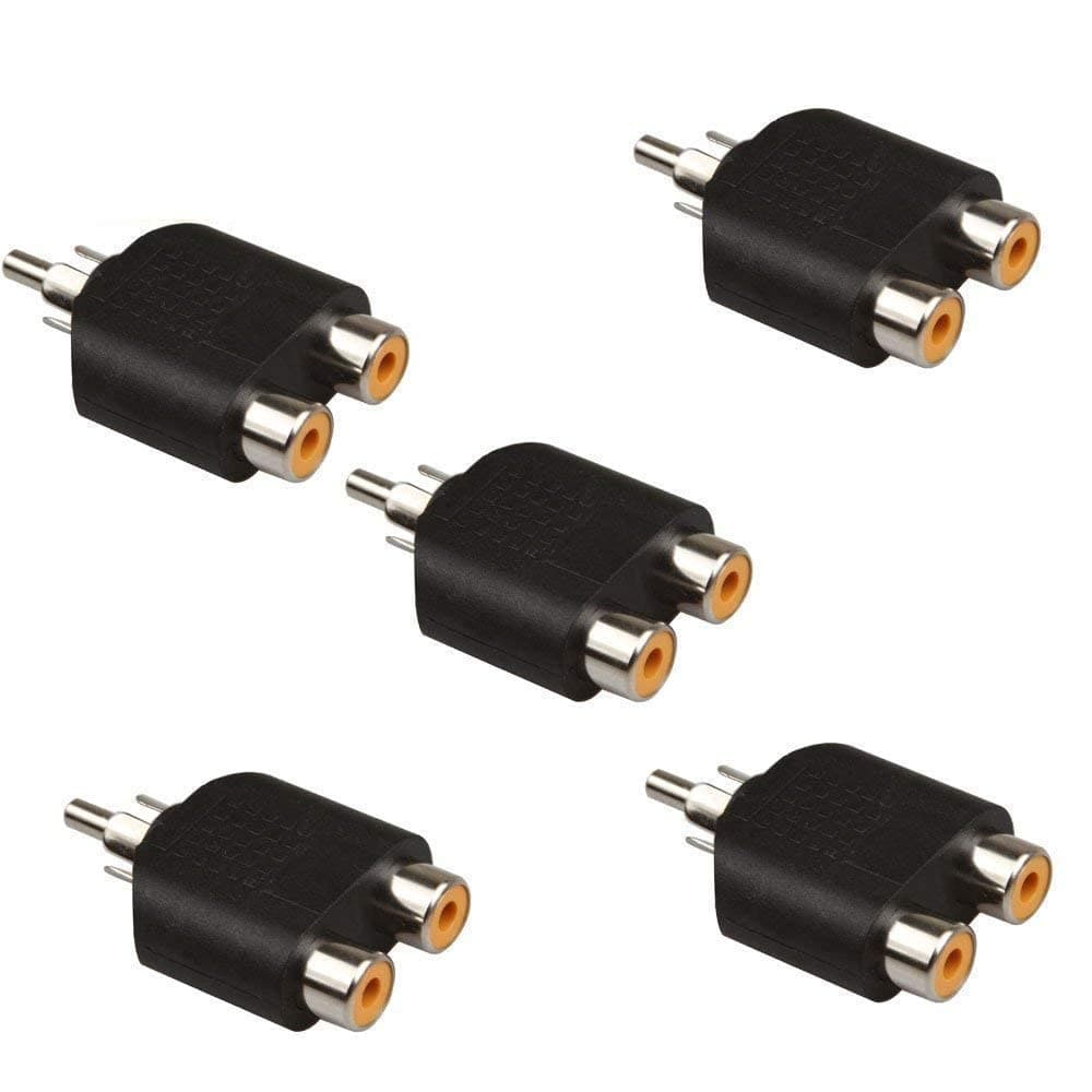 SR VISION RCA Y Splitters Adapter 1 Male to 2 Female Plug Av Audio Video Cable Converter (PACK OF 5)