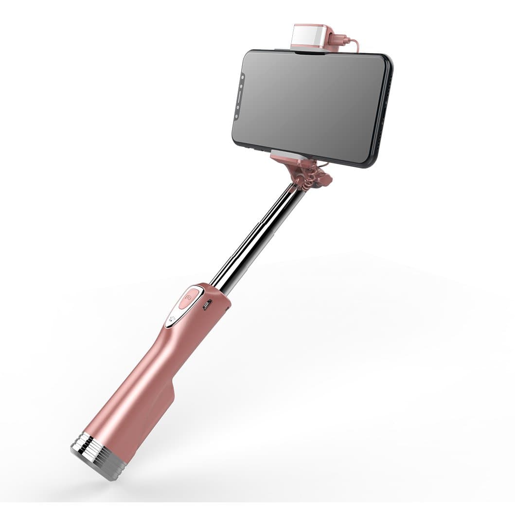 Kebaina Bluetooth Selfie Stick Adjustable Self-portrait 270°Rotation with Led Fill Light and Mirror for Apple iPhone IOS Samsung Galaxy Android and Other Mobile Phone,Rose Gold