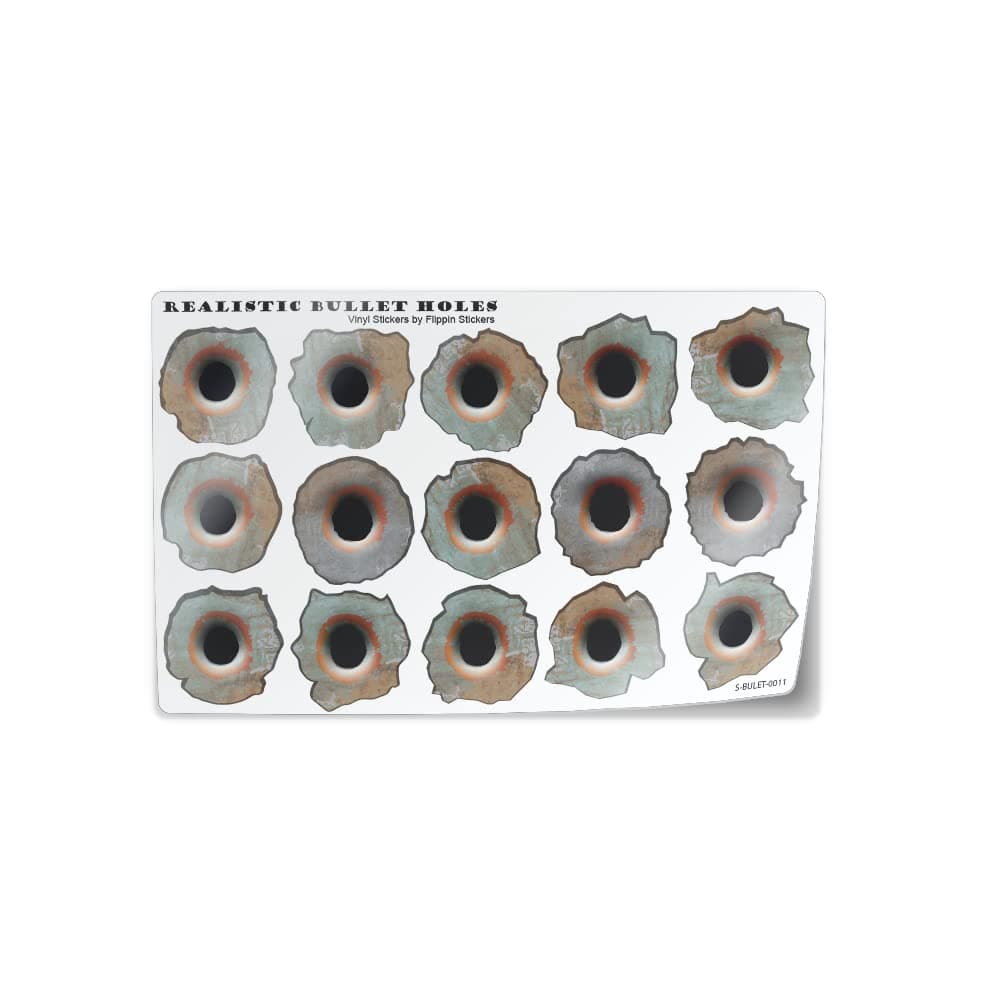 Realistic Bullet Hole (Bullethole) 3D Stickers - Small Caliber Rusty Look Vinyl Decals (15 pcs, 1") by Flippin Stickers