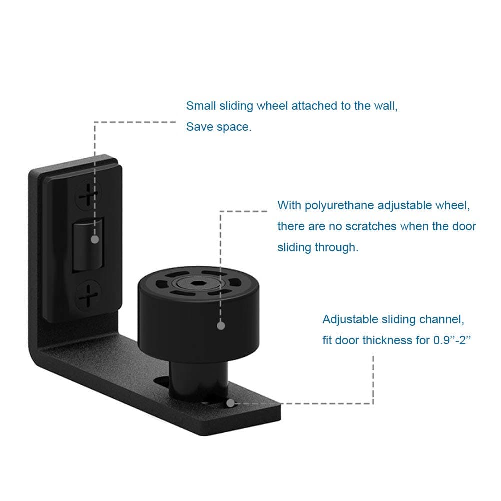 CCJH Adjustable Wall Mount Sliding Barn Door Floor Guide Double Rollers Bottom Mount Floor Guide Stay Roller(Black 1pcs)