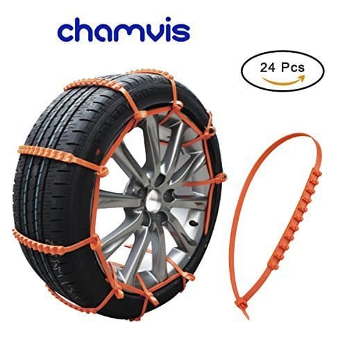 Snow Chains, Chamvis 24 PCS Portable Emergency Anti-Slip Chains, Nylon Tire Snow Chains for Small Car Coupe Off Road Vehicle