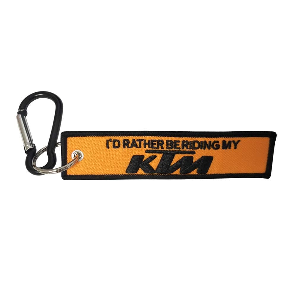 Pasdec 1x Stitching Fabric Tag Keychain with Aluminum D Shape Carabiner Black Color Clip Hook Motorcycles Bike Biker Key Chain Compatible Fit Use for KTM