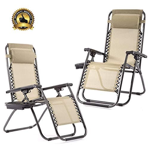 Set of 2 Zero Gravity Chairs Patio Reclining Folding Chairs w/Pillow Cup Holder BestMassage