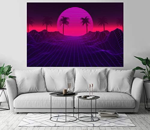 3D Illustration Synthwave Retrowave Music Art Print Wall Decor Image - Unframed Poster 48 x 72-3XL