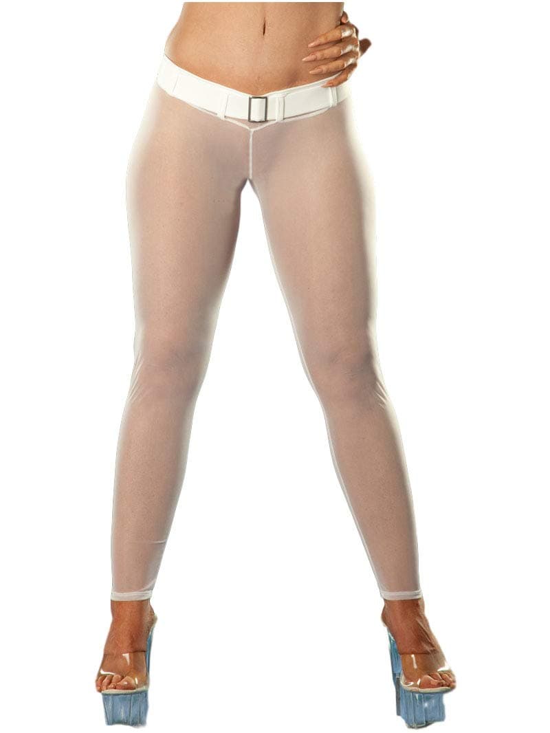 Sheer Glissenette Belted Leggings Medium White